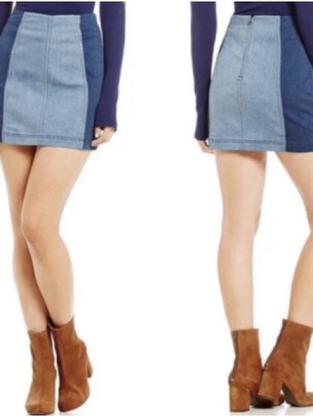 Free People Two-Tone Denim Mini Skirt - Light and Dark Blue